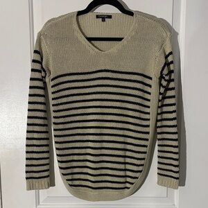 George Cream & Black Striped V-Neck Sweater